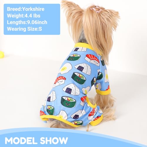 Dog Pajamas Small Sized Dogs Stretchable Summer Dog Clothes Pjs 4 Legs Girl Boy Cute Soft Puppy Outfits Doggie Cat Jammies Jumpsuit Sleeper for Pet (Bread / Medium (Chest 15in ))