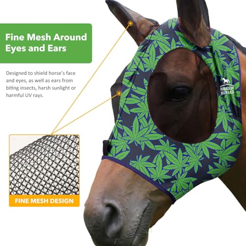 Super Comfort Stretchy Fly Mask Large Eye Space with UV Protection Soft on Skin with Breathability Live Leaf M (M / Live Leaf)