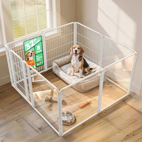 AuraSpace Pro Acrylic & Wire Mesh Indoor Dog Playpen (White / 32"H)
