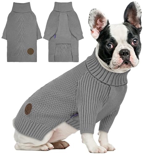 Dog Sweater Long Sleeve Warm Knit Sweaters for Medium Dogs Boy Girl (Grey / X-Large)
