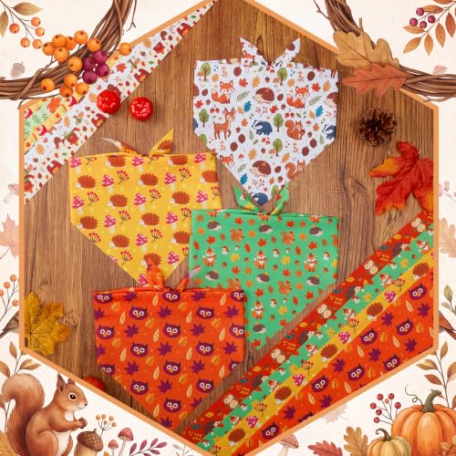 100 Pcs Fall Dog Bandanas Bulk for Autumn Pet Soft Bibs Adjustable Squirrel Fox Hedgehog Kerchief Bandana for Small Medium Large Grooming Accessories (Fall Animals / 25.6 x 17.7 x 17.7 Inch)