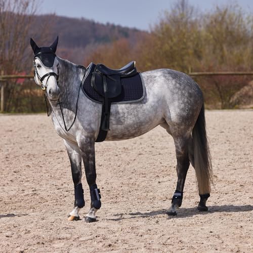 Adepto Padded All Purpose Quilted Equestrian Saddle Pad for Horses with Two (Dark Navy / Horse)