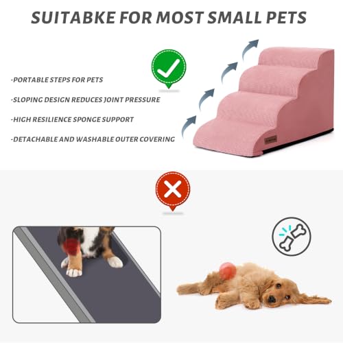 4 Step Dog Stairs for Bed or Couch (Pink / Standard 4-Step 17.4"H)