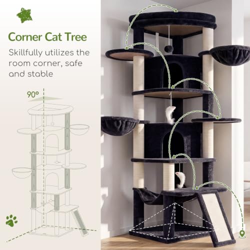 73in Corner Stable Cat Tree for Indoor Cats (Dark Grey / 73 inch)