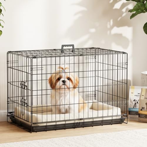 Dog Crate for Medium Dogs 30 Inch Folding Kennel Metal Pet Cage Black (Black / 30.0"L x 17.0"W x 19.0"H)