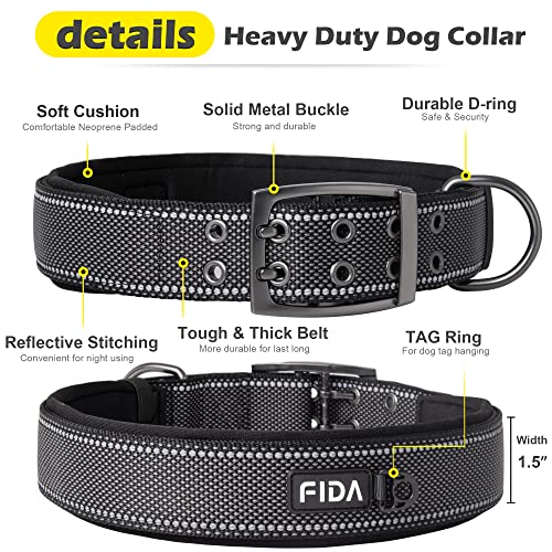 Heavy Duty Dog Collar for Large Dogs with Metal Belt Buckle (X-Large(24"-28") / Black)