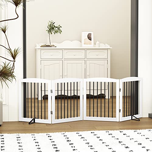 Freestanding Pet Gate for Dogs (24" Height-4 Panel / White & Black)
