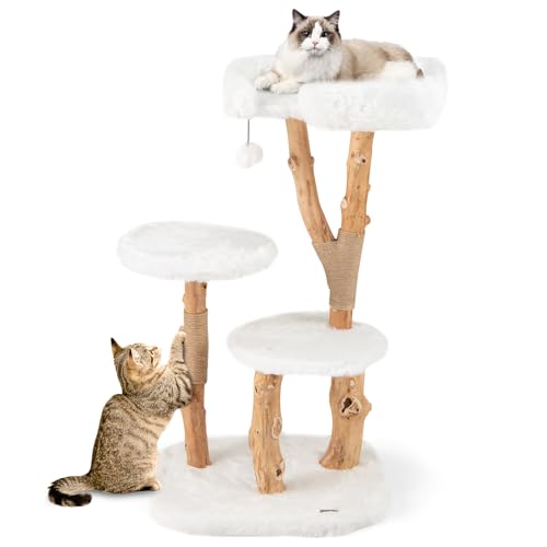 Solid Wood Cat Tree (44 Inch / White)
