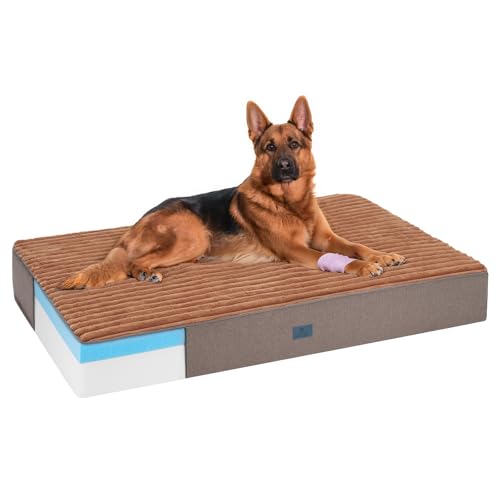 Orthopedic Memory Foam Dog Bed for Senior Dogs (Brown / 52"L x 36"W x 7"Th)