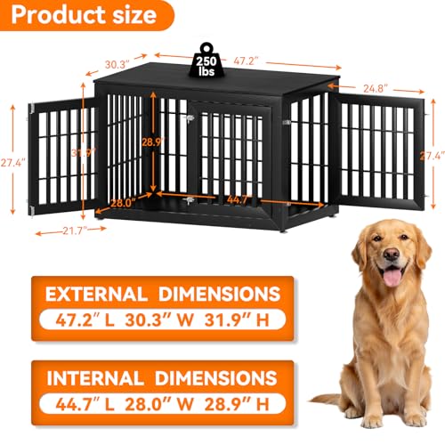 48" Heavy Duty Dog Crate Furniture for Large Dogs (48 Inch / Black)