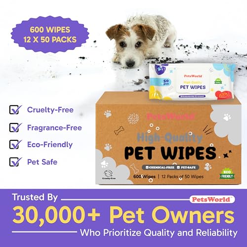 3-in-1 Pet Wipes | Hypoallergenic, Unscented & Biodegradable Grooming Wipes for Body, Paws & Butt | Thick, Durable, Daily Use Pet Cleaning Wipes (600 Count) (600 Count / Unscented)