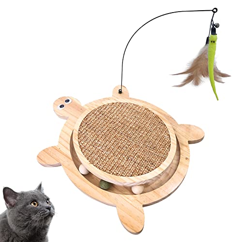 Wooden Interactive Cat Toy with Ball Track & Teaser Wand