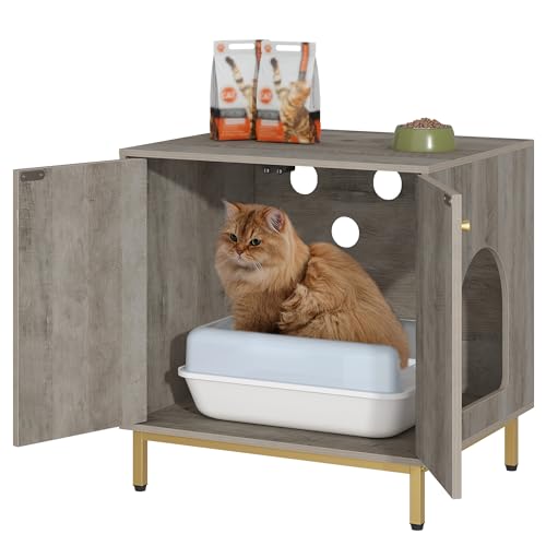 Cat Litter Box Enclosure (23.6"L x 19.7"W x 24"H / Greige and Gold)