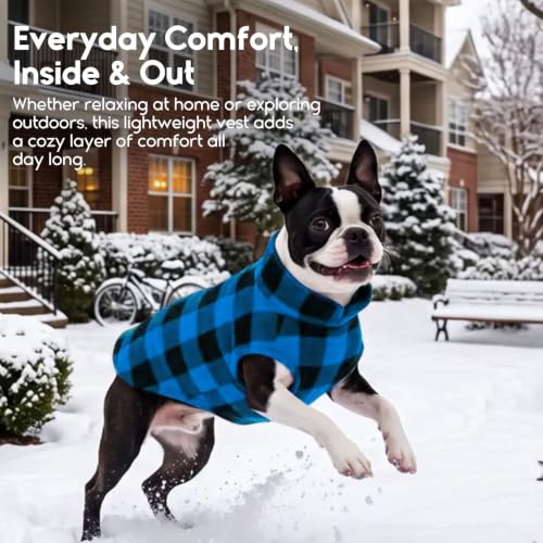 Dog Sweater Plaid Fleece Vest Puppy Shirt for Small Medium Dogs (Large / Plaid-Blue)