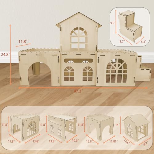 4 Piece Rabbit Castle with Stairs (Rabbit Castle*4+Ramp*1)