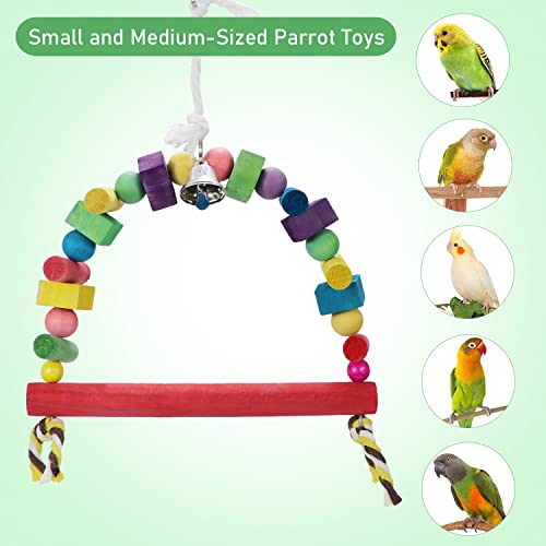Bird Swing Toys Natural Wood Knots Block Rainbow Bridge Wooden Hanging Bells Toys for Parrot Budgie Lovebirds Conures Parakeet cockatoo Cockatiel (Large)