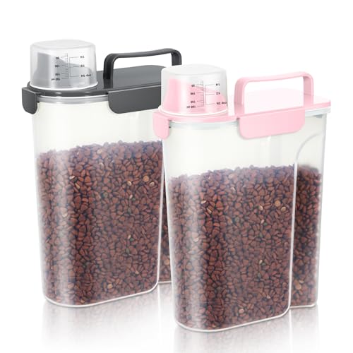 5Lbs /6Qt/5L Airtight Cat Dog Food Storage Container with Upgraded Large Nozzle BPA-Free, Pet Food Storage Containers for Rice, Grain, Pet Food, Flour, Dog Treat Storage-2 Pack （Pink & Black） (Pink & Black / 5L-2pack)
