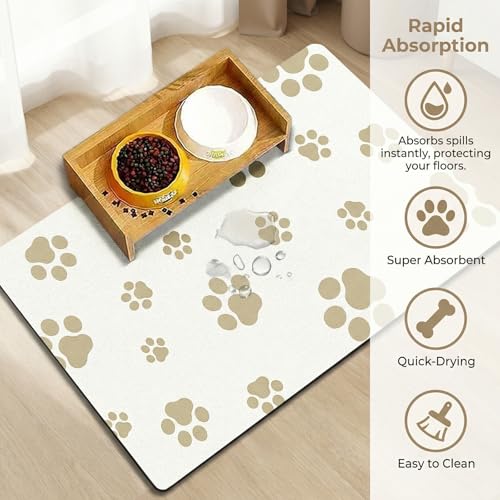 Pet Feeding Mat Dog Cat Food Mat Absorbent No Stains Quick Dry Rubber Bottom Anti (Off White-JY / 16"×24")
