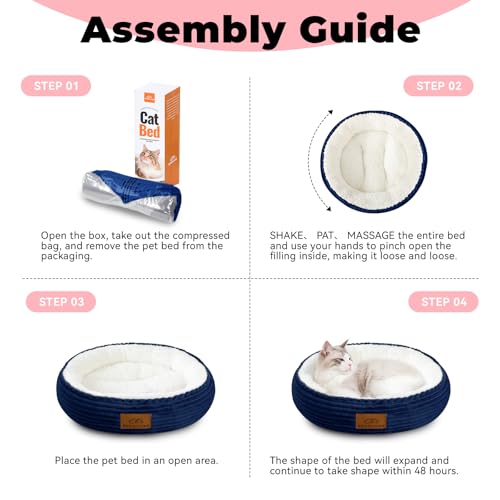 20in Washable Cat Beds for Indoor Cats (Navy Blue / Small)