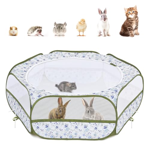 Small Animal Playpen with Zippered Cover (Blue + White Flower)