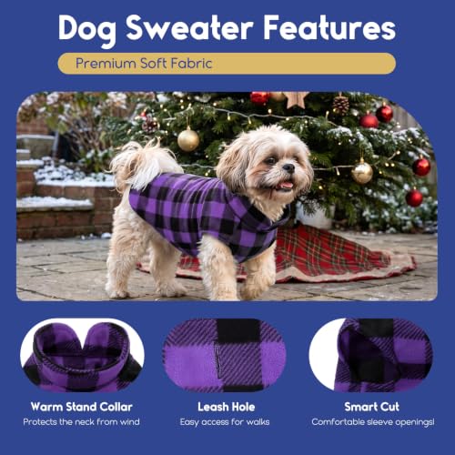 Dog Sweater Plaid Fleece Vest Puppy Shirt for Small Medium Dogs (XX-Small / Plaid-Purple)