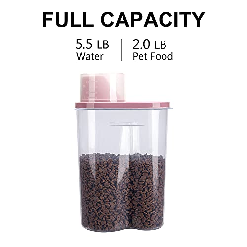 2 Pack 2lb 2.5L Pet Food Storage Container with Measuring Cup for Small Dog (Pink 2.5L)