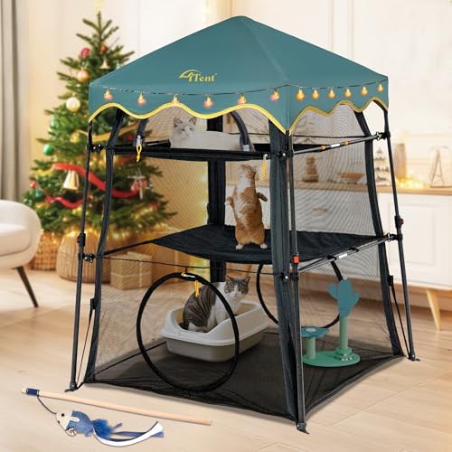 Instant 3 Tier Cat Catio Tent with 2 Interchangeable Covers (Black+Green)