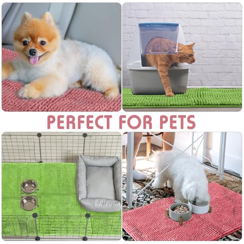 4 Pcs Guinea Pig Cage Liner (Green Pink / 16 x 24 Inch / Low Pile Chenille)