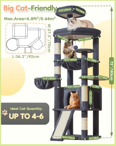 Cat Tree for Large Cats (Smoky Gray / 72 Inches)