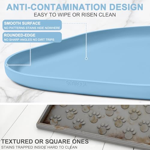 Waterproof Silicone Pet Food Mat with Raised Edge for Dog & Cat (Light Blue / 12"L x 12"W)