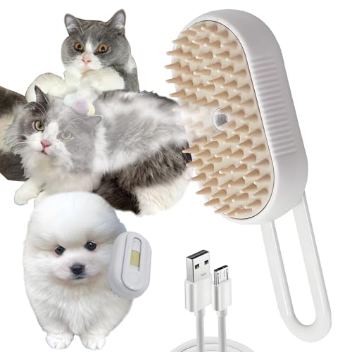 Steam Brush for Cats Dog Steam Brush (White)