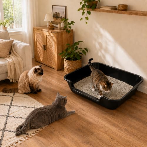 Extra Large Low Entry ABS Cat Litter Box (Large (Pack of 1) / Black)