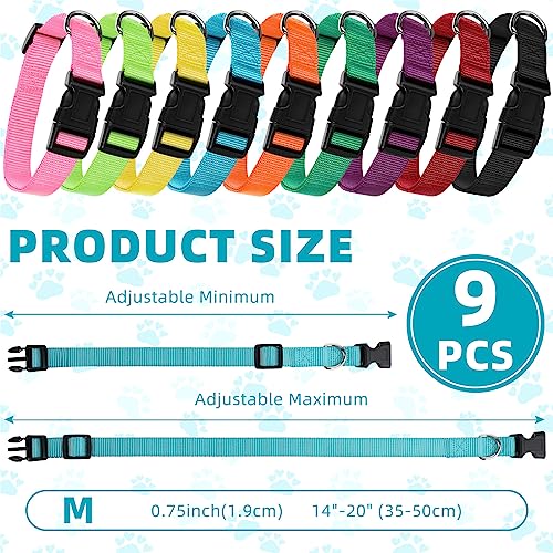9 Pcs Adjustable Dog Collars Set for Litter (Bright Colors / Medium)