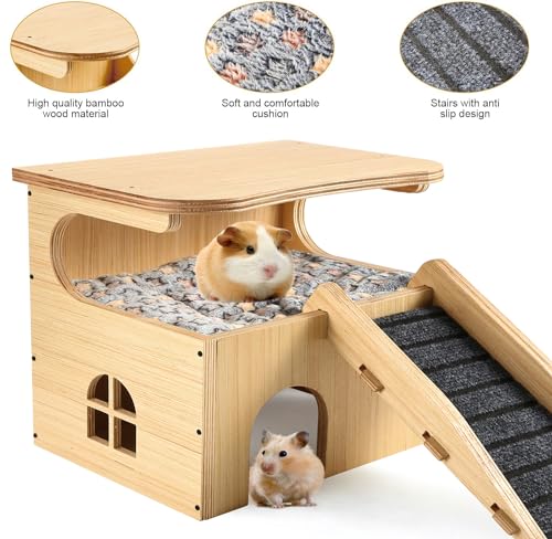 Thickened Board Double Layer Guinea Pig Castle with Stairs & Mat