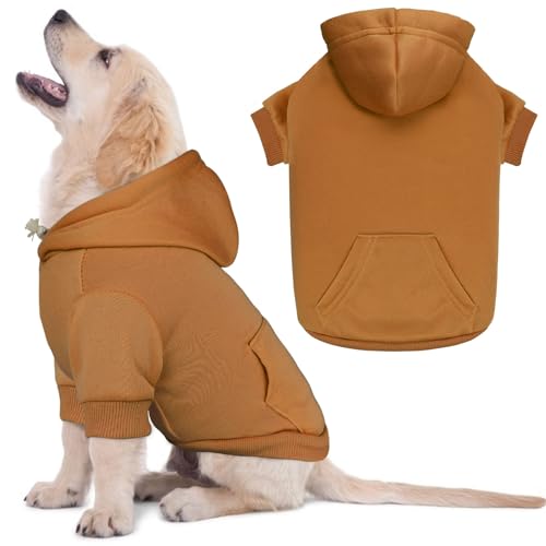 Dog Sweaters for Small Dogs Dog Hoodie Solid Soft Brushed Fleece Pet Clothes Pet Hoodie Sweatshirt with Pocket (Small / Coffee)
