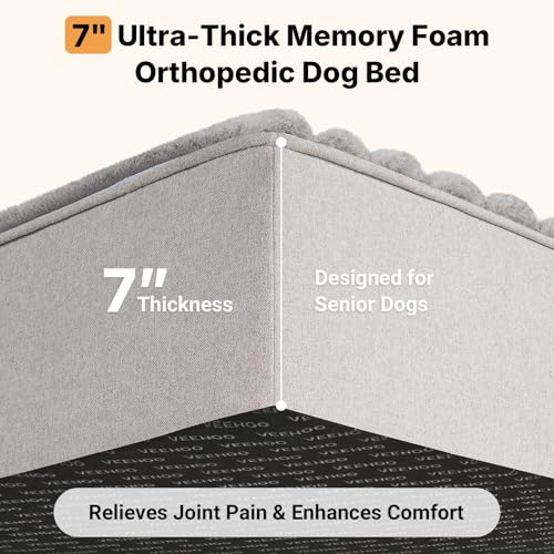 Orthopedic Dog Bed for Senior Dog (Gray / 48"L x 30"W x 7"Th)