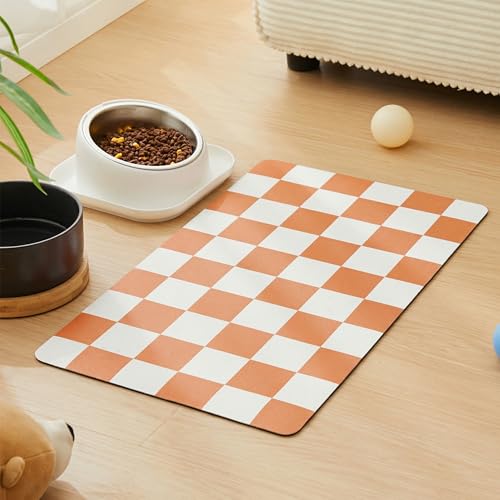 Checkered Dog Feeding Mat (19"L x 12"W / Orange)
