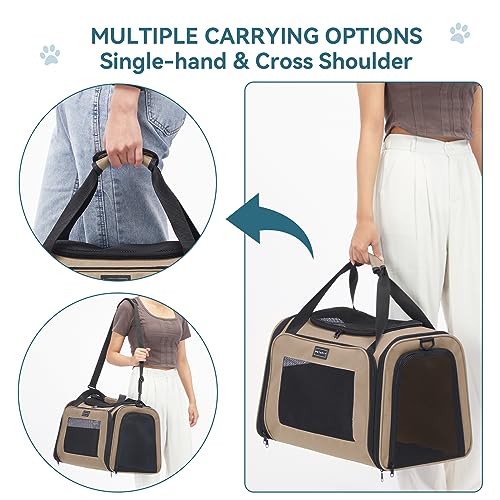 Soft Sided Cat Carrier for Medium Cats up to 25 lbs (20.0"L x 13.0"W x 13.0"H / New Khaki)