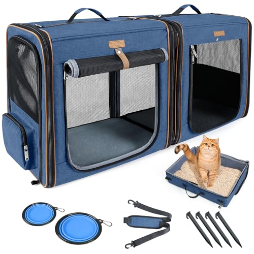 Large Cat Carrier for 2 Cats (Blue)