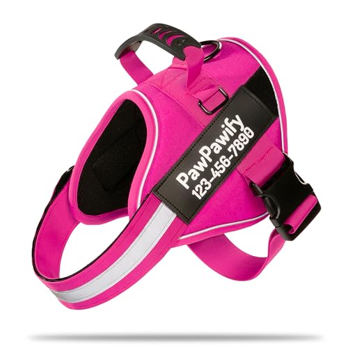 Custom No Pull Dog Harness with Name and Phone Number (XL (60-85 LBS) / New Pink)