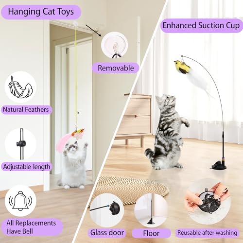 3in1 Flying Bird Cat Wand Toys with Suction Cup for Indoor Cat (Bird Cat Toy)