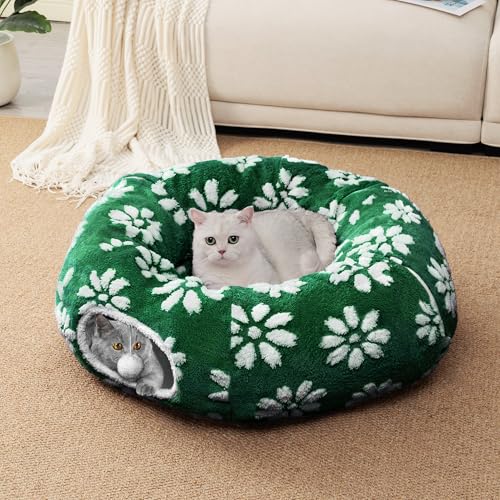 Cute Round Cat Tunnel for Indoor Cats (Green Flower / Round)