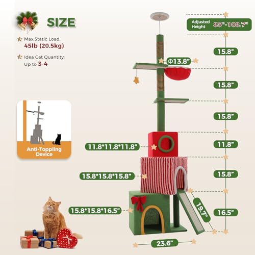 83 108'' Floor to Ceiling Cat Tree for Large Adult Cats (L(82''-108'') / Xmas Red)