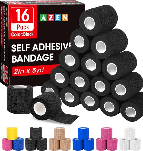 16 Pack Self Adhesive Bandage Wrap Black (Black / 2IN - 16Pack)