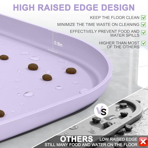 Waterproof Silicone Pet Food Mat with Raised Edge for Dog & Cat (Light Purple / 22"L x 14"W)