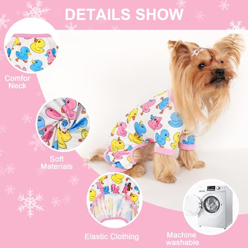 Dog Pajamas Small Sized Dogs Stretchable Summer Dog Clothes Pjs 4 Legs Girl Boy Cute Soft Puppy Outfits Doggie Cat Jammies Jumpsuit Sleeper for Pet (Duck / X-Small (Chest 11in ))