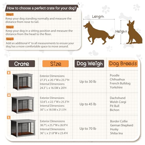 Wooden Dog Crate Furniture with Thick Cushion (M(23.6" x 22.1" x 25.3") / Grey)