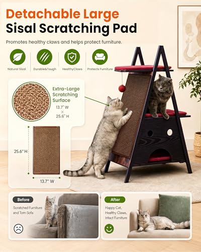 Modern Wood Cat Tree Tower for Indoor Cats Large Adult 67 (67 inch / Black)