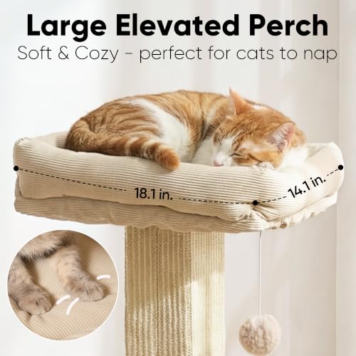 Retro Style Cat Scratching Post with Perch for Indoor Adult Cats (Beige)