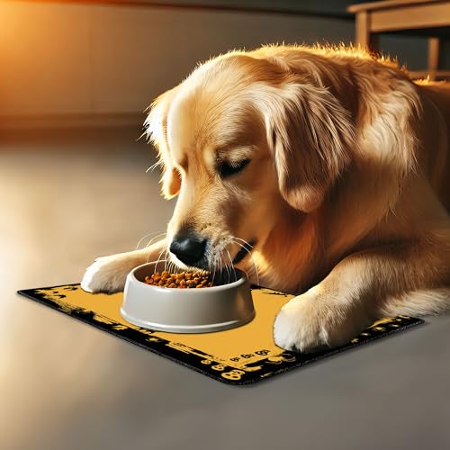 Halloween Pet Mat for Food and Water (Yellow Black)